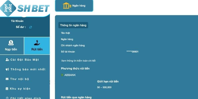 Rút tiền shbet nhanh chóng qua các thao tác